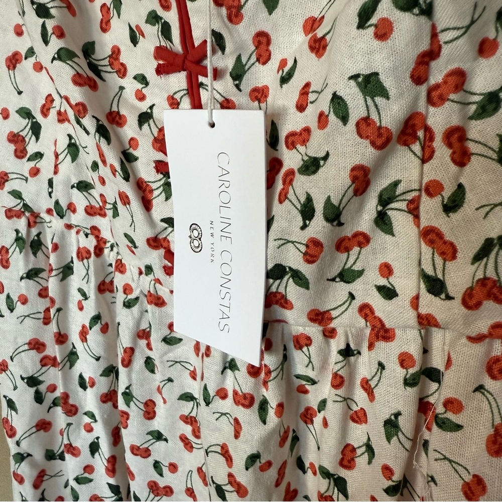 NWT Caroline Constas Cherry Print Bow Detail Dress Size Medium - Picture 5 of 7